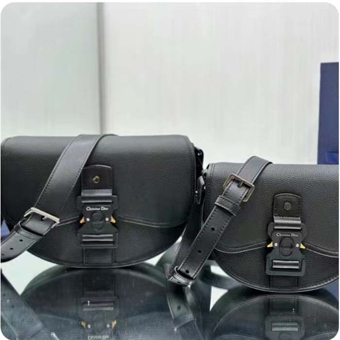 Dior CD Unisex Mini Gallop Bag Strap Black Grained Calfskin Flap Closure (8)