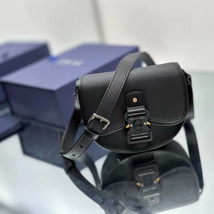 Dior CD Unisex Mini Gallop Bag Strap Black Grained Calfskin Flap Closure (9)