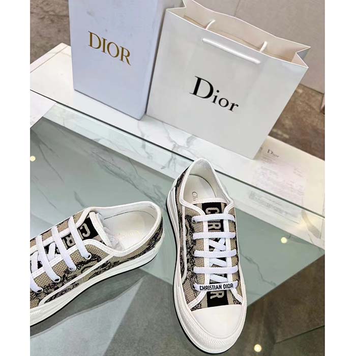Dior CD Unisex Walk’n’Dior Sneaker Beige Black Embroidered Cotton Toile De Jouy Voyage (8)