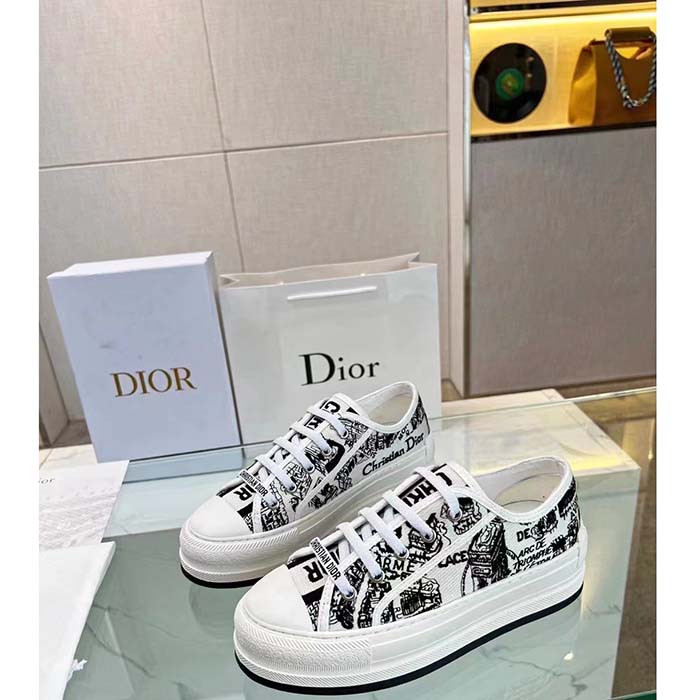 Dior CD Unisex Walk’n’Dior Sneaker White Black Cotton Embroidered Plan De Paris (1)