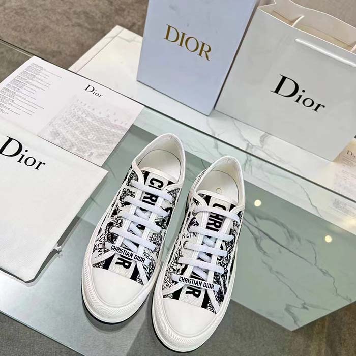 Dior CD Unisex Walk’n’Dior Sneaker White Black Cotton Embroidered Plan De Paris (9)