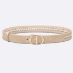 Dior CD Women 30 Montaigne Belt Aesthetic Beige Smooth Calfskin White Glass Pearls 25 MM Width