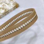 Dior CD Women 30 Montaigne Belt Aesthetic Beige Smooth Calfskin White Glass Pearls 25 MM Width - Image 5