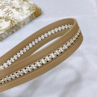 Dior CD Women 30 Montaigne Belt Aesthetic Beige Smooth Calfskin White Glass Pearls 25 MM Width (10)