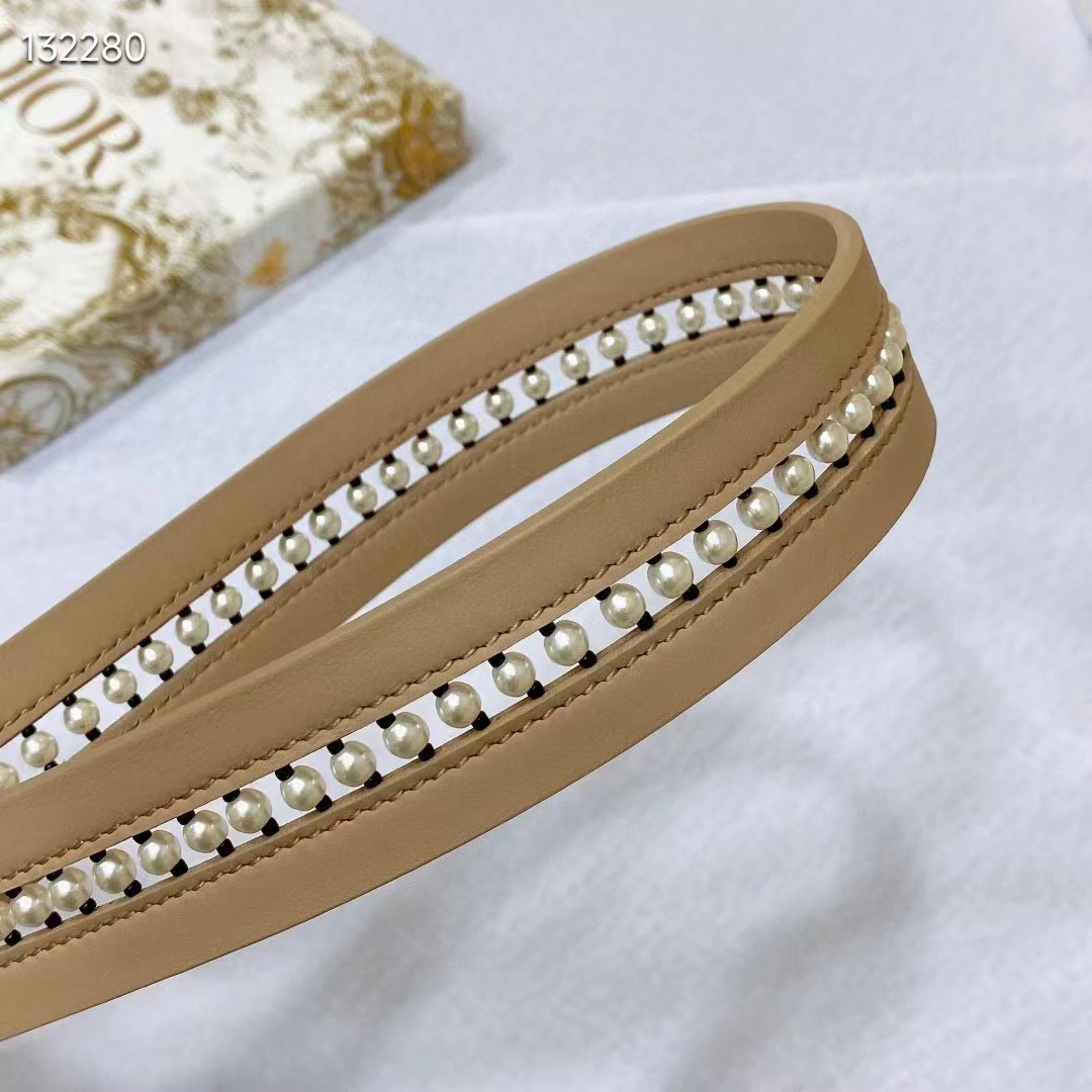 Dior CD Women 30 Montaigne Belt Aesthetic Beige Smooth Calfskin White Glass Pearls 25 MM Width (2)