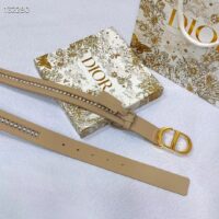 Dior CD Women 30 Montaigne Belt Aesthetic Beige Smooth Calfskin White Glass Pearls 25 MM Width (10)