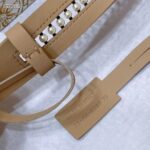 Dior CD Women 30 Montaigne Belt Aesthetic Beige Smooth Calfskin White Glass Pearls 25 MM Width - Image 9