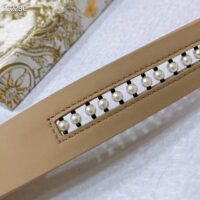 Dior CD Women 30 Montaigne Belt Aesthetic Beige Smooth Calfskin White Glass Pearls 25 MM Width (10)