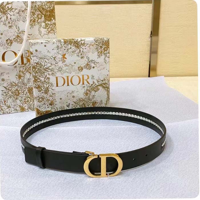 Dior CD Women 30 Montaigne Belt Aesthetic Black Smooth Calfskin White Glass Pearls 25 MM Width (2)
