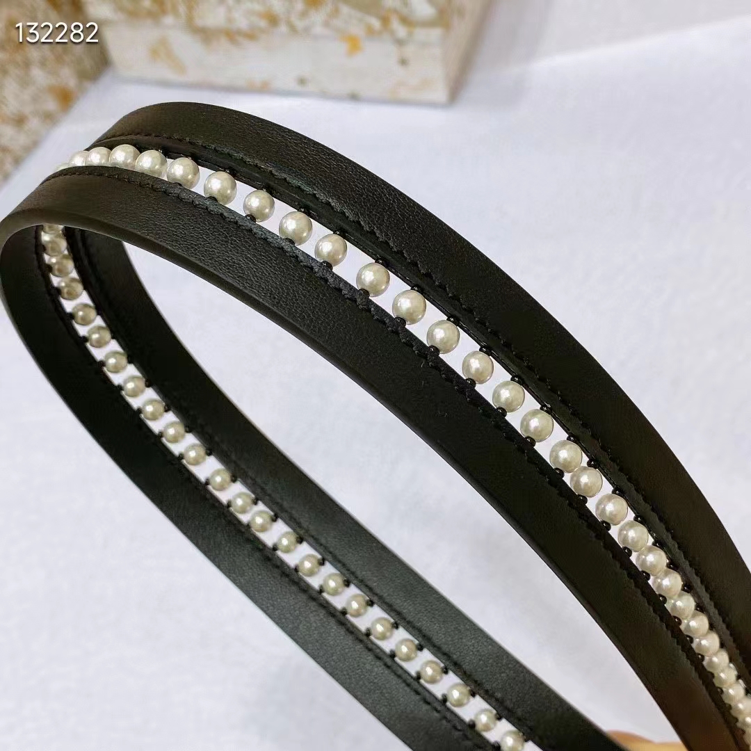 Dior CD Women 30 Montaigne Belt Aesthetic Black Smooth Calfskin White Glass Pearls 25 MM Width (4)