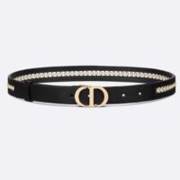 Dior CD Women 30 Montaigne Belt Aesthetic Black Smooth Calfskin White Glass Pearls 25 MM Width (5)