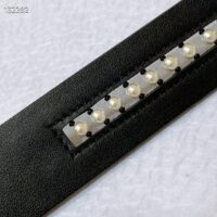 Dior CD Women 30 Montaigne Belt Aesthetic Black Smooth Calfskin White Glass Pearls 25 MM Width (5)