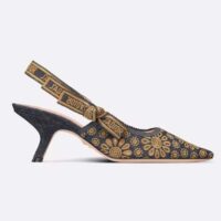 Dior CD Women J’Adior Slingback Pump Blue Denim Embroidered Camel-Colored Saint-Gall Motif (1)