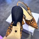 Dior CD Women J'Adior Slingback Pump Blue Denim Embroidered Camel-Colored Saint-Gall Motif - Image 10