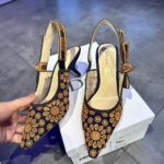 Dior CD Women J'Adior Slingback Pump Blue Denim Embroidered Camel-Colored Saint-Gall Motif - Image 5