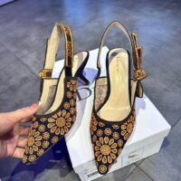 Dior CD Women J’Adior Slingback Pump Blue Denim Embroidered Camel-Colored Saint-Gall Motif (1)