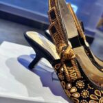 Dior CD Women J'Adior Slingback Pump Blue Denim Embroidered Camel-Colored Saint-Gall Motif - Image 8