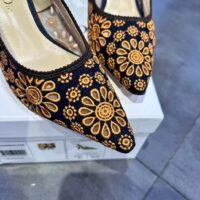 Dior CD Women J’Adior Slingback Pump Blue Denim Embroidered Camel-Colored Saint-Gall Motif (1)