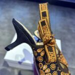 Dior CD Women J'Adior Slingback Pump Blue Denim Embroidered Camel-Colored Saint-Gall Motif - Image 9