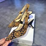 Dior CD Women J'Adior Slingback Pump Blue Denim Embroidered Camel-Colored Saint-Gall Motif - Image 6