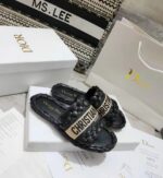 Dior Unisex CD Dway Slide Black Raffia Embroidered Cotton - immagine 2