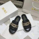 Dior Unisex CD Dway Slide Black Raffia Embroidered Cotton - immagine 4