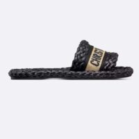 Dior Unisex CD Dway Slide Black Raffia Embroidered Cotton (6)