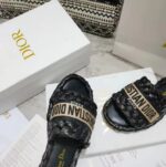 Dior Unisex CD Dway Slide Black Raffia Embroidered Cotton - immagine 7