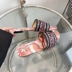 Dior Unisex CD Dway Slide Embroidered Cotton Indy Pink Multicolor Toile De Jouy Voyage - Image 8