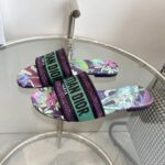 Dior Unisex CD Dway Slide Embroidered Cotton Purple Multicolor Toile De Jouy Voyage - Image 4
