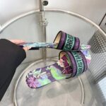 Dior Unisex CD Dway Slide Embroidered Cotton Purple Multicolor Toile De Jouy Voyage - Image 8