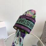 Dior Unisex CD Dway Slide Embroidered Cotton Purple Multicolor Toile De Jouy Voyage - Image 9