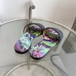 Dior Unisex CD Dway Slide Embroidered Cotton Purple Multicolor Toile De Jouy Voyage - Image 5