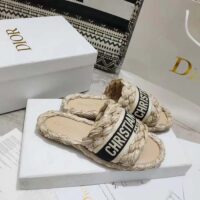 Dior Unisex CD Dway Slide Jute-Colored Embroidered Raffia Cotton (5)