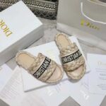 Dior Unisex CD Dway Slide Jute-Colored Embroidered Raffia Cotton - immagine 3