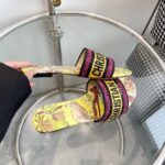 Dior Unisex CD Dway Slide Lime Yellow Multicolor Embroidered Cotton Toile De Jouy Voyage – Image 8