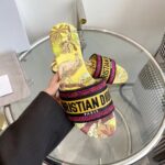 Dior Unisex CD Dway Slide Lime Yellow Multicolor Embroidered Cotton Toile De Jouy Voyage – Image 7