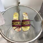 Dior Unisex CD Dway Slide Lime Yellow Multicolor Embroidered Cotton Toile De Jouy Voyage – Image 4