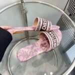 Dior Unisex CD Dway Slide Pink Gray Embroidered Cotton Toile De Jouy Sauvage - immagine 8