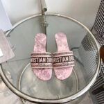 Dior Unisex CD Dway Slide Pink Gray Embroidered Cotton Toile De Jouy Sauvage - immagine 4