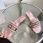 Dior Unisex CD Dway Slide Pink Gray Embroidered Cotton Toile De Jouy Sauvage - immagine 6