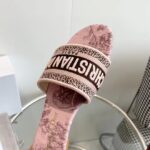 Dior Unisex CD Dway Slide Pink Gray Embroidered Cotton Toile De Jouy Sauvage - immagine 9