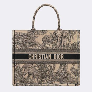 Dior Unisex CD Large Book Tote Beige Multicolor Toile De Jouy Voyage Embroidery