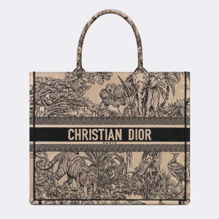 Dior Unisex CD Large Book Tote Beige Multicolor Toile De Jouy Voyage Embroidery