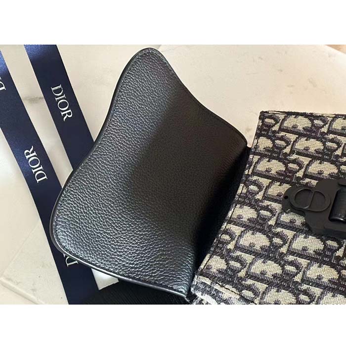 Dior Unisex CD Mini Gallop Sling Bag Beige Black Oblique Jacquard Black Grained Calfskin