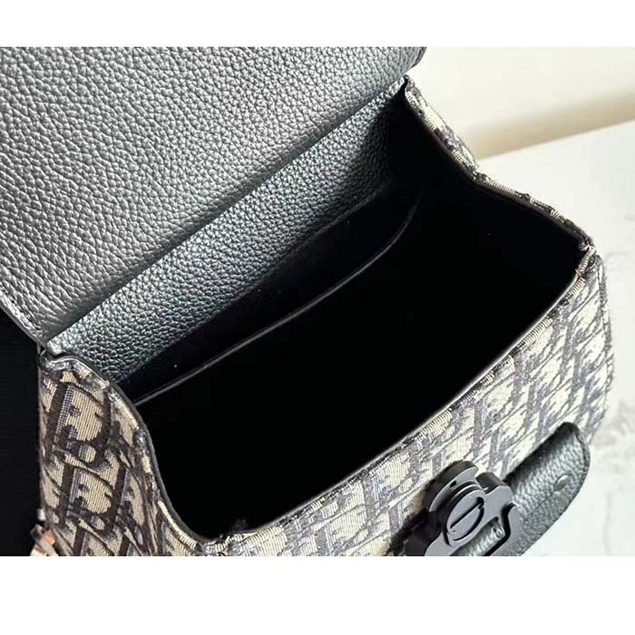 Dior Unisex CD Mini Gallop Sling Bag Beige Black Oblique Jacquard Black Grained Calfskin (12)
