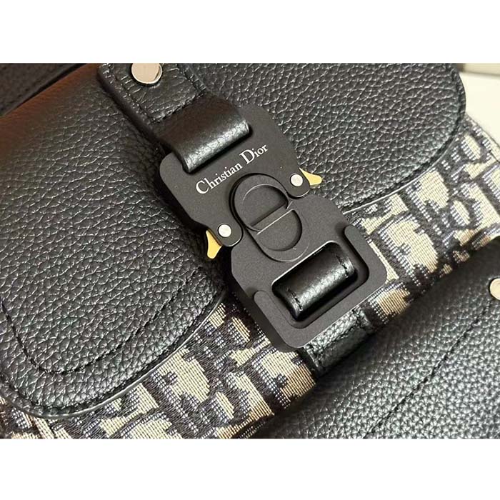 Dior Unisex CD Mini Gallop Sling Bag Beige Black Oblique Jacquard Black Grained Calfskin