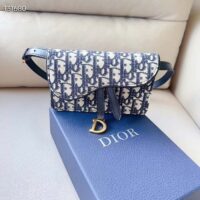 Dior Unisex CD Saddle Belt Pouch Blue Oblique Jacquard Front ‘D’ Stirrup (4)