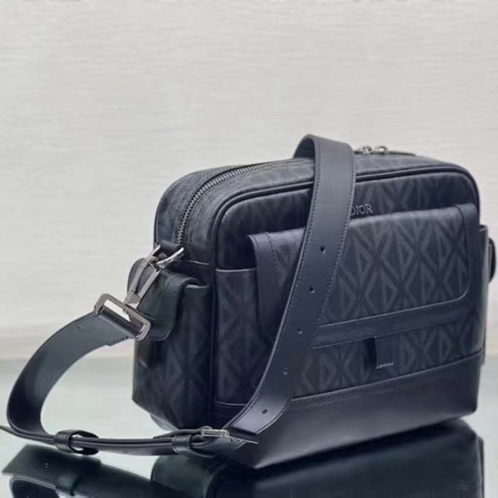 Dior Unisex Hit The Road Bag Messenger Pouch Black CD Diamond Canvas Smooth Calfskin (10)
