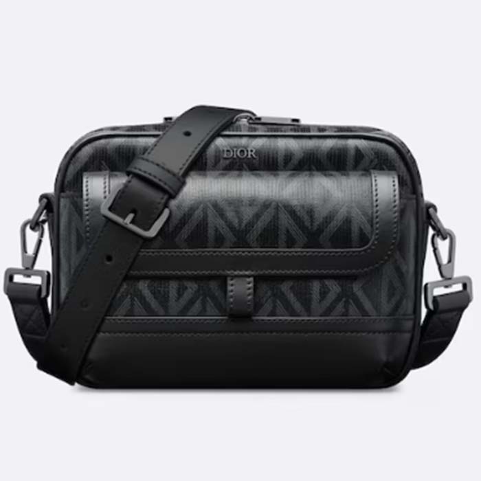 Dior Unisex Hit The Road Bag Messenger Pouch Black CD Diamond Canvas Smooth Calfskin